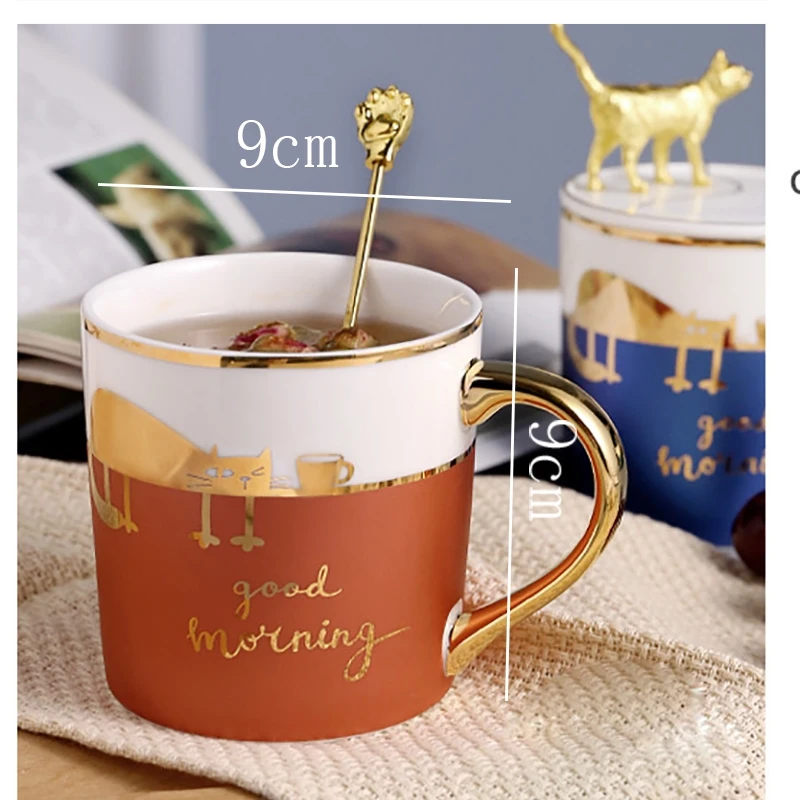 الراقية السيراميك القدح غطاء ملعقة لطيف مكتب المياه المنزلية أكواب الشاي بعد الظهر