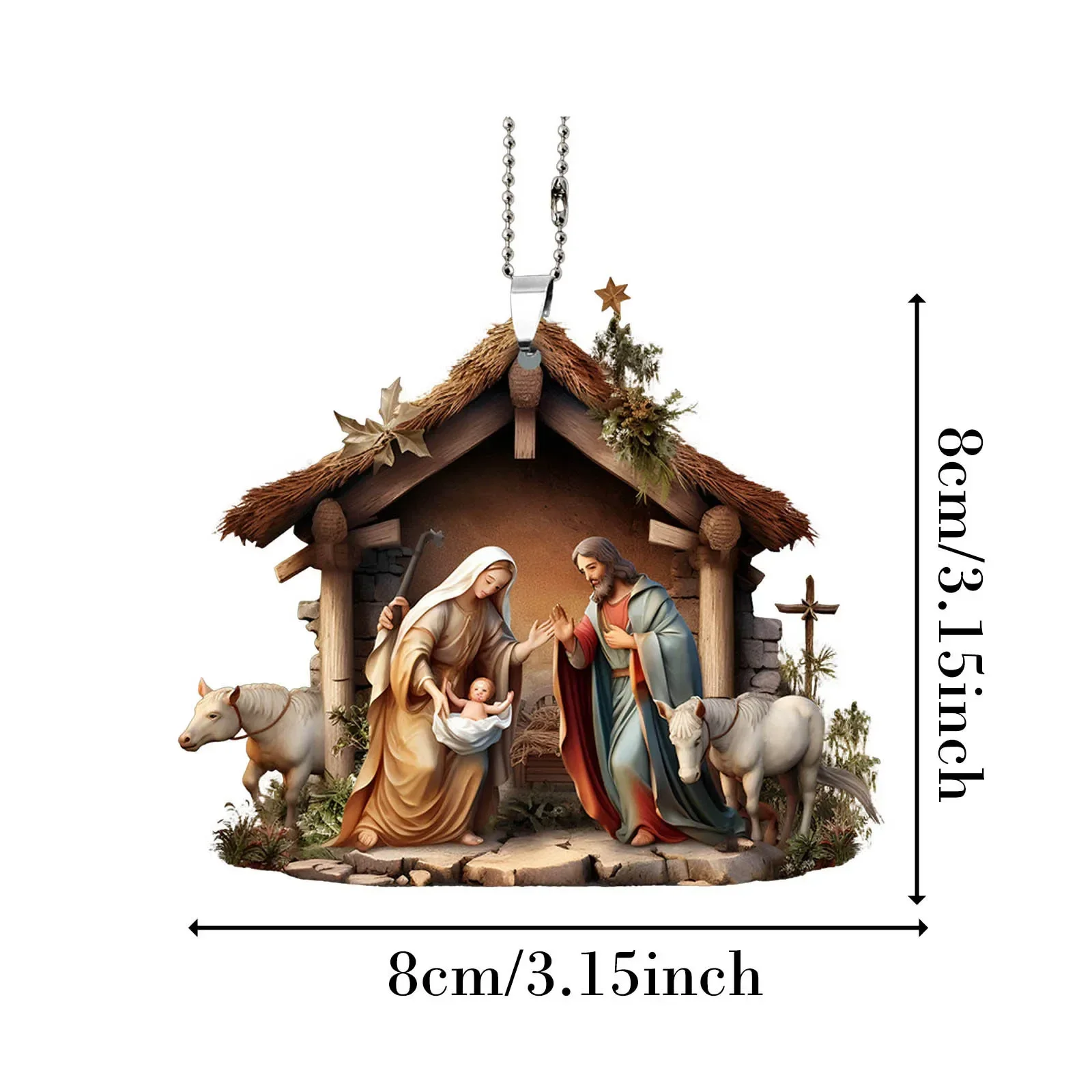 Christmas Tree Jesus Pendant Ornament Family Prayer Scene Pendant Bright Colored Car Decoration Pendant Home Decorations
