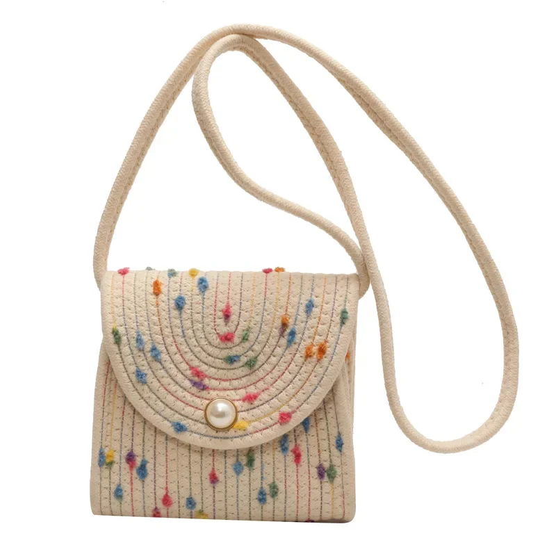 Women\'s Crossbody Bag for Summer Handwoven with Cotton Sweet and Fresh Thread Stylish and Versatile Ideal for The Beach