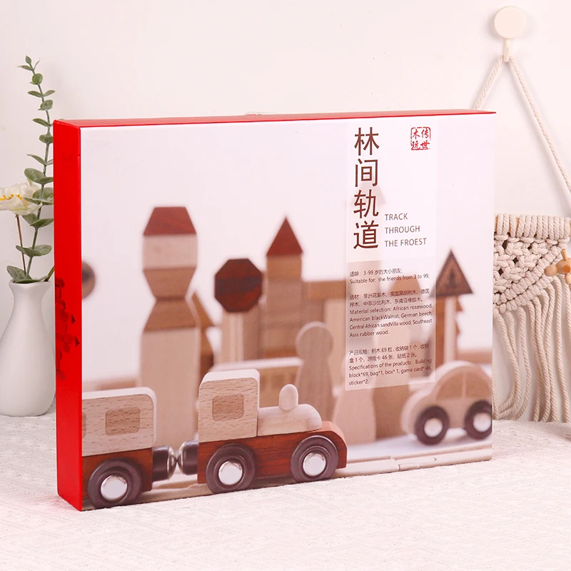 Building Block Wooden Toy Forest Interesting Track Small Train Car Assembly Traffic Signs Initiate Kids Toys Puzzle Set Decorati