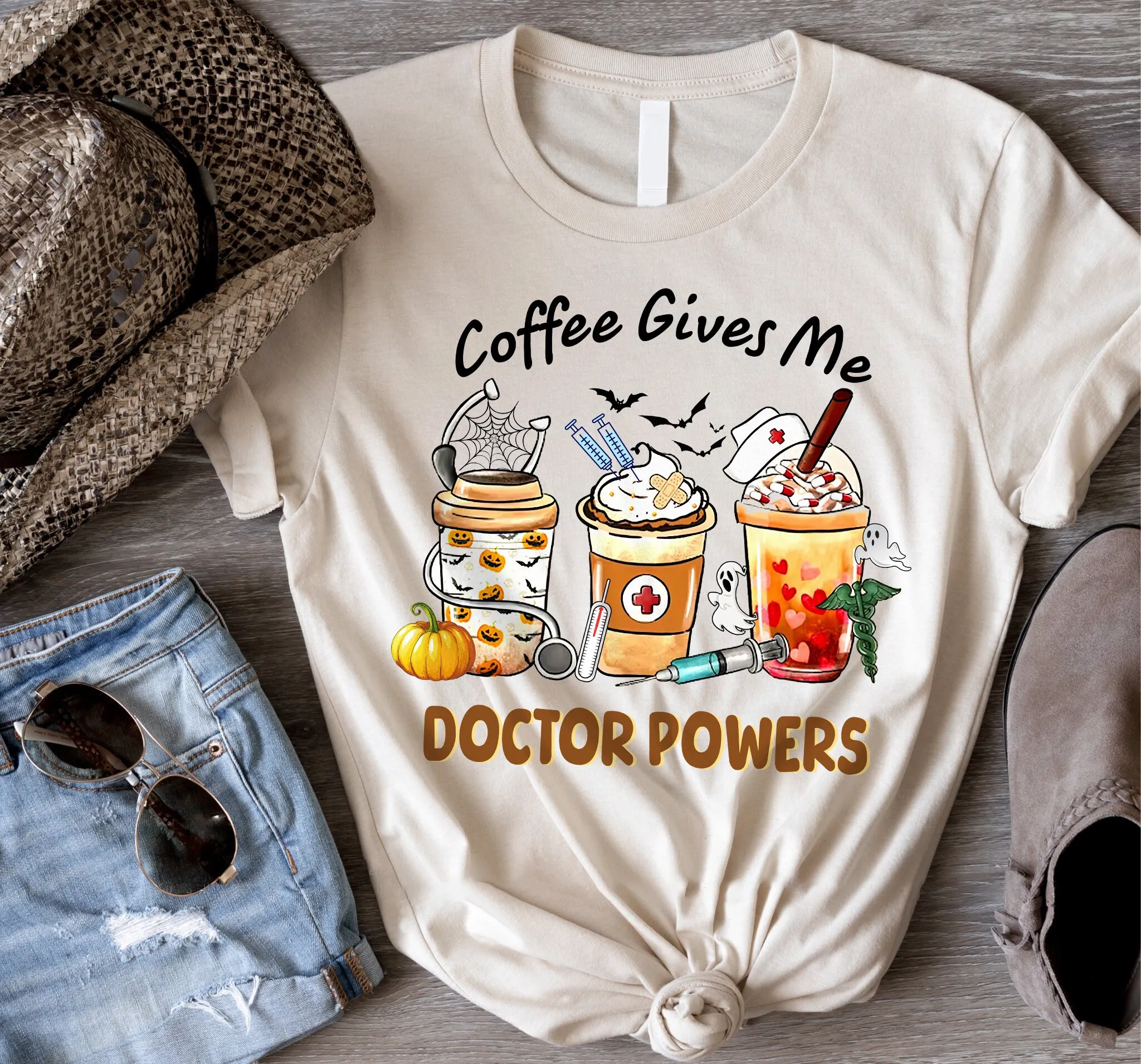 

Coffee Gives Me Doctor Powers Halloween T Shirt Spooky GhosT for Doctors