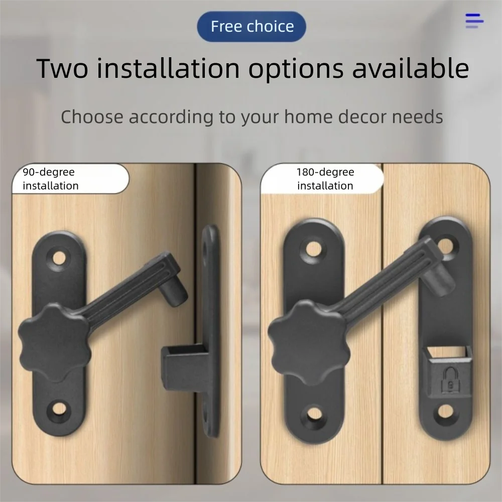 Zinc Alloy Luminous Door Lock 90/180 Degree Privacy Protection Door Buckle Burglar Proof No Punching Positioning Latch