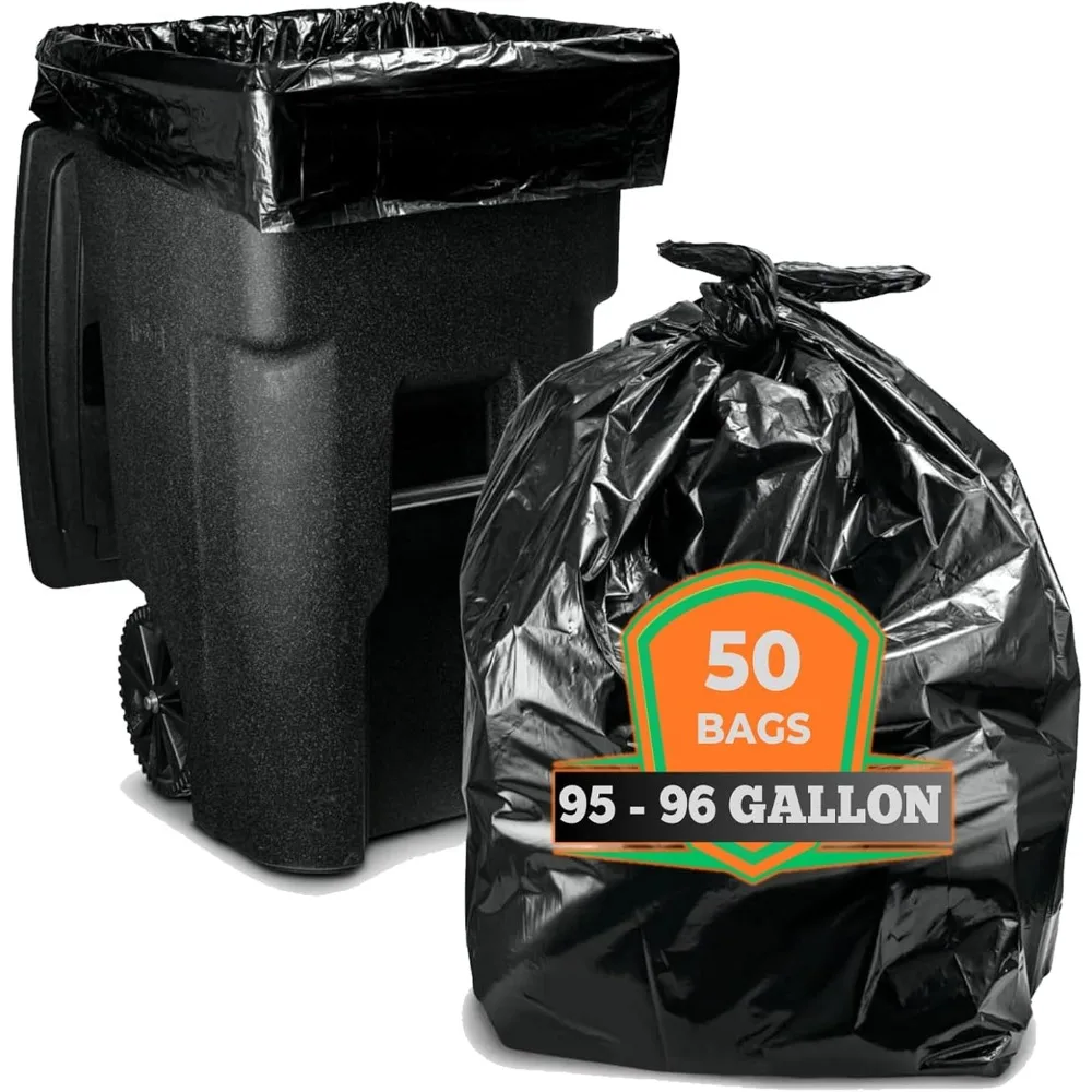 

95-96 Gallon Trash Bags Heavy Duty (50/Bags w/Ties, Mega-Value) Extra Large 90, 95, 96, 100 Gallon Can Liners