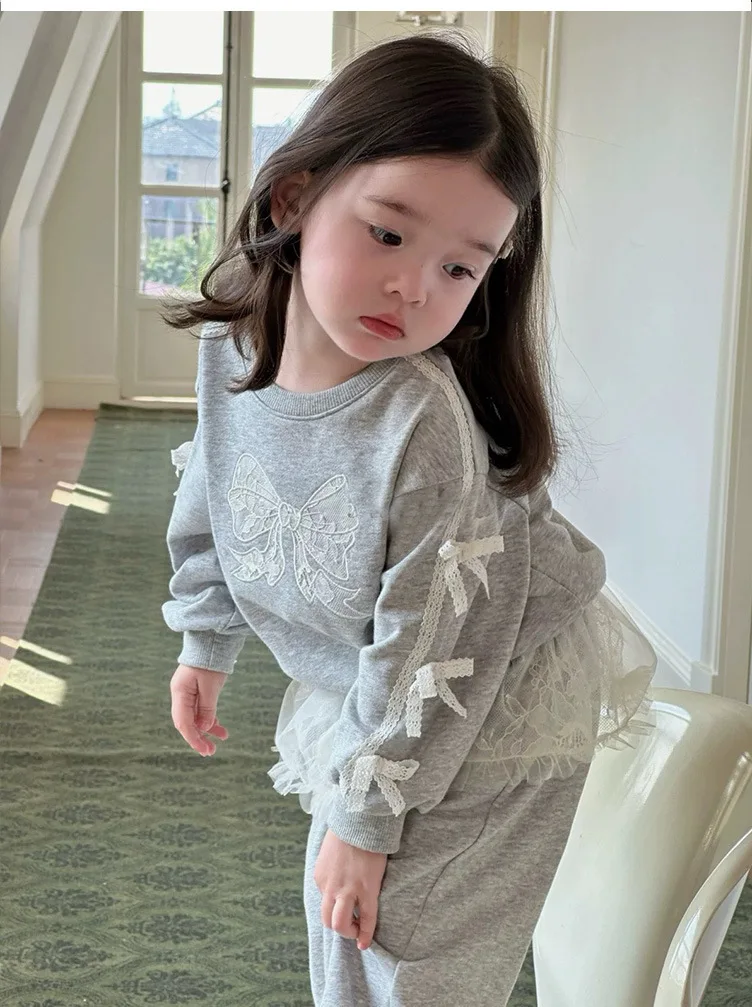 Girls Set Stylish Top Baby Fall Sweet Sweatshirt Mesh Diaper Cover Sweatpants Fall Kids Girlish Clothes