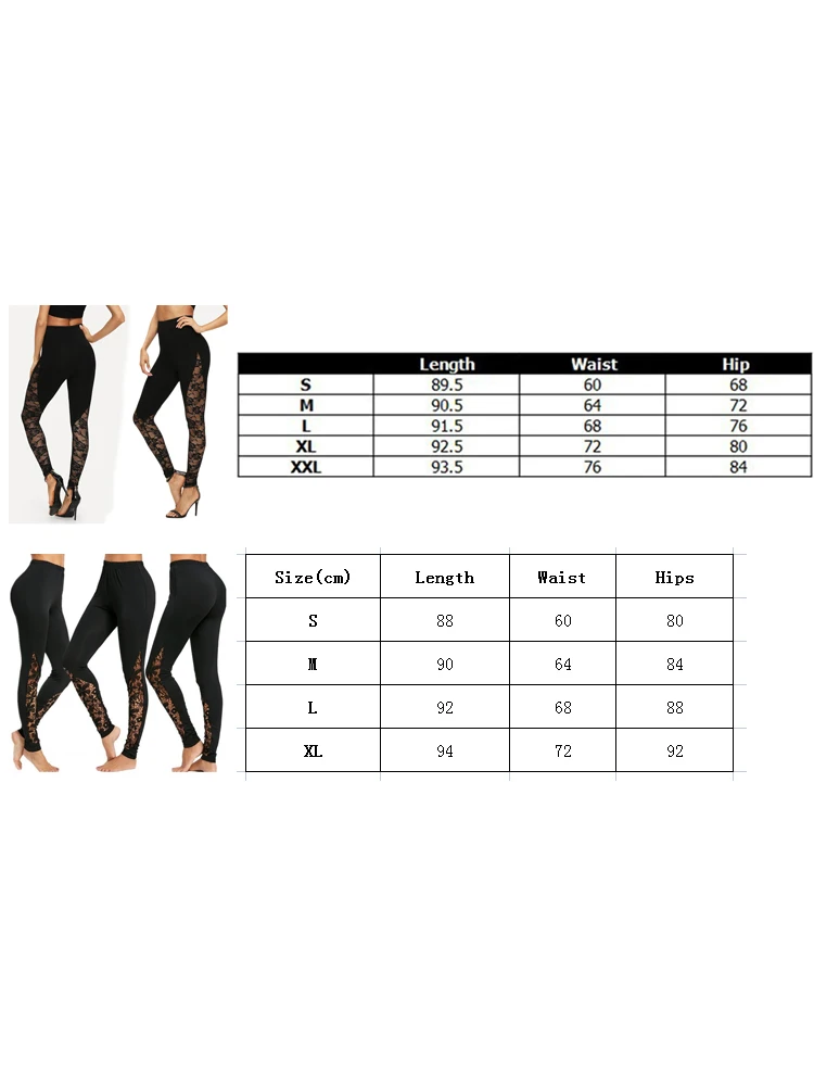 Mallas sexys de cintura alta para mujer, Leggings negros con encaje Floral, Panel lateral, S-2XL