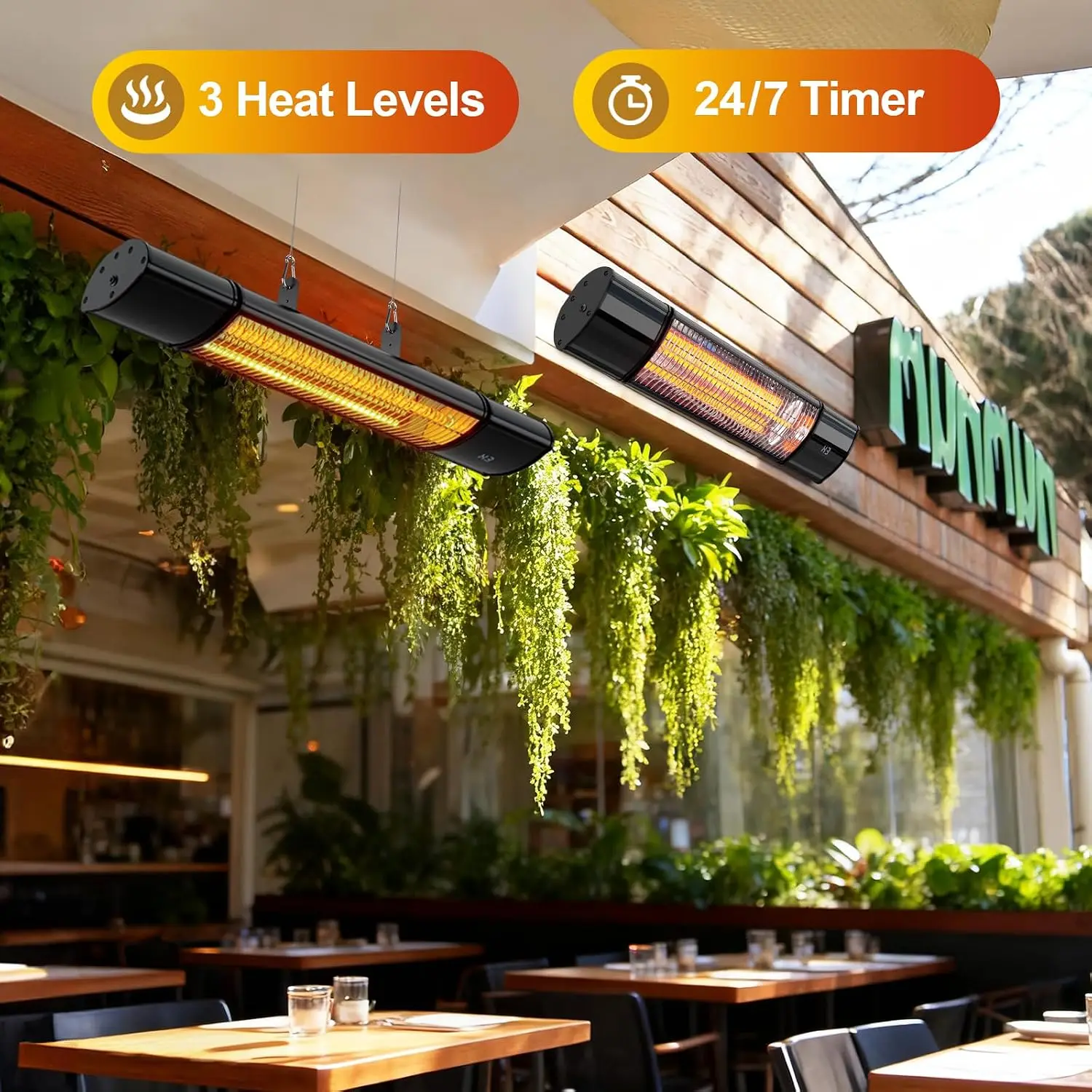 Electric Infrared Patio Heater, 1500W Hanging Outdoor Heater for Wall or Ceiling Mount, Garage and Indoor/Outdoor Use, Remote Control, Black