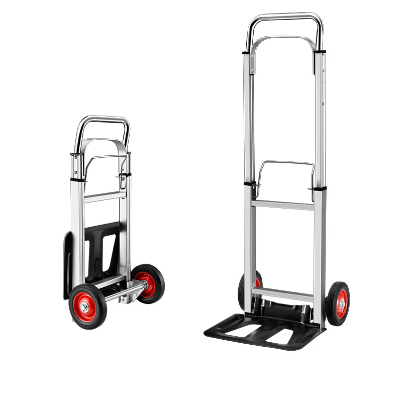 

2-Stage Folding Hand Cart Load-Bearing 80kg Bald Car Shopping Cart Camping Supplies Courier Luggage Transport
