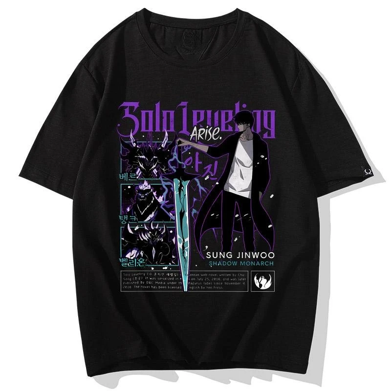 

I Alone Upgraded The Peripheral T-shirt с короткими рукавами Cheng Xiaoyu Shadow King и том же летнее платье для мужчин и женщин