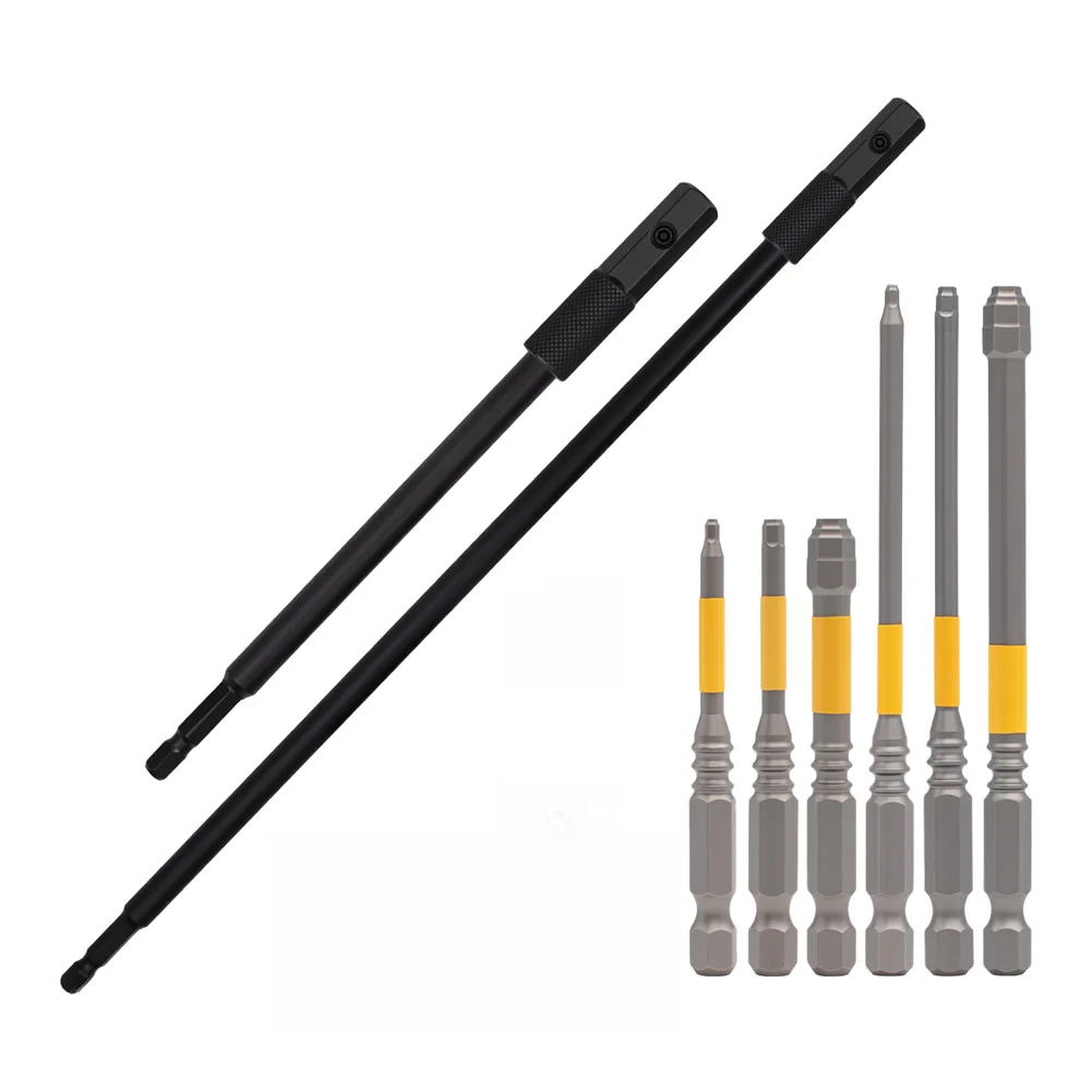 8-Piece Hex Shank Extension Kit Dual Length 150mm 300mm Bars H1.5 to H6 Double Ended Bits for Restricted Installation Areas