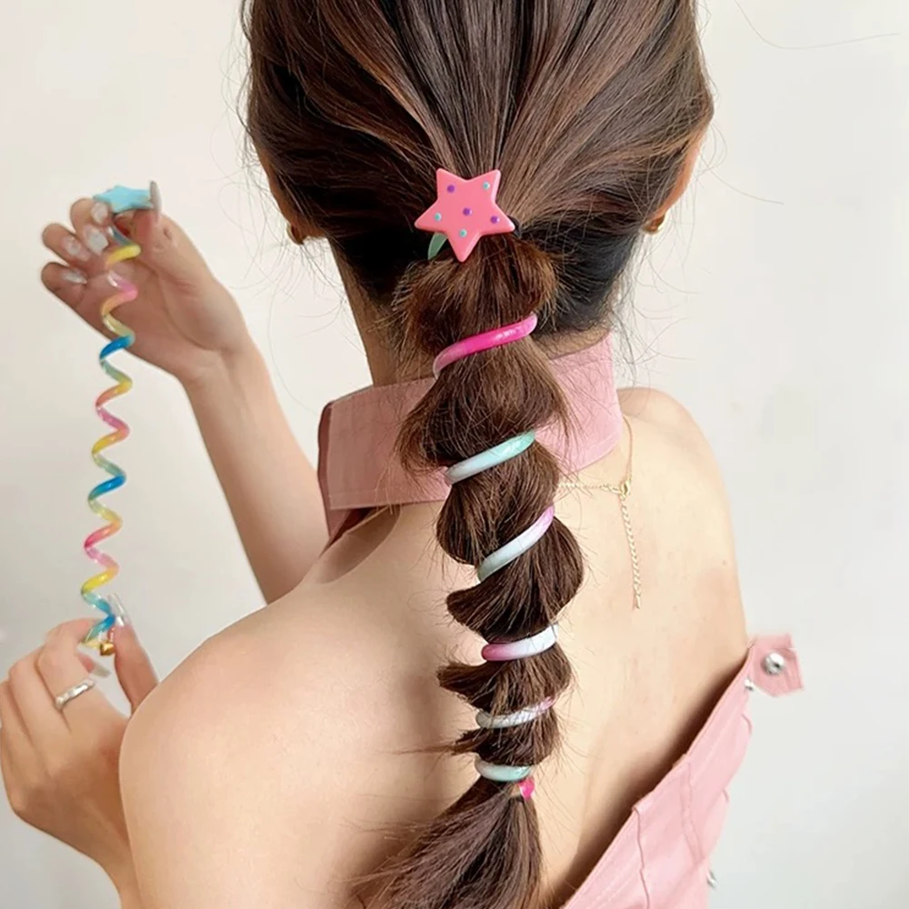 1/4pcs Elastic Telephone Wire Hair Ties Women Girls Star Hair Bands Spiral Coil Rubber Band Ponytails Head Rope Hair Accessories