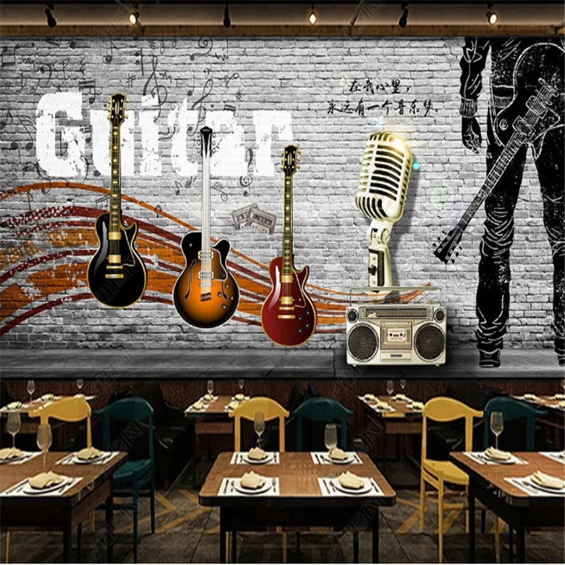 

Hand-painted Music Guitar WallPapers Industrial decoration Painting KTV Music Bar Tooling Background Wall Paper Murals