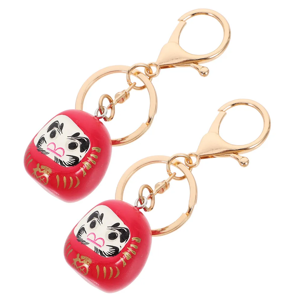 2Pcs Traditional Japanese Daruma Keychain Symbol Resin Key Ring for Wallet Phone Bag Handbag Backpack Good Luck