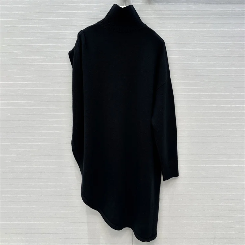Suéter de mujer nuevo top de manga larga de punto elástico para otoño 2025 jersey asimétrico de cuello alto mezcla de lana cuello alto de mujer
