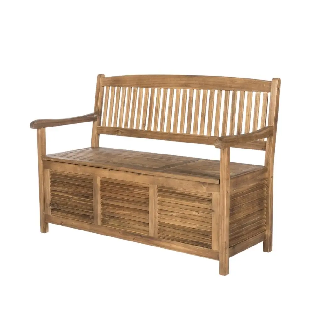 Brown Storage Bench with Acacia Wood, Galvanized Steel Hardware, Oil Finish, 50 Inches Wide, Durable and