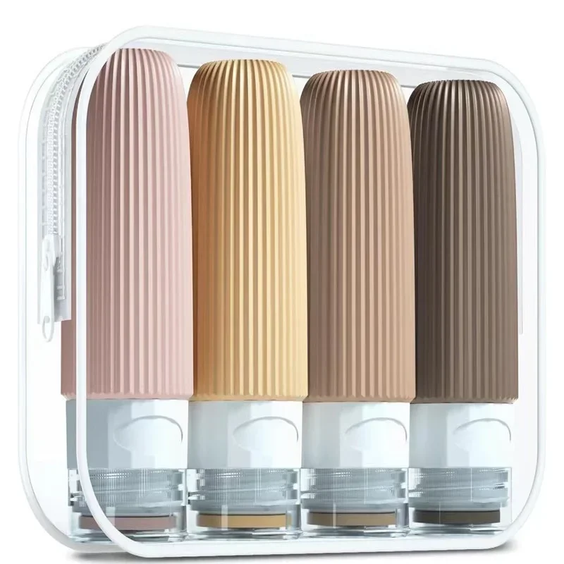 4 pezzi 100ML bottiglie da viaggio in silicone accessori contenitori portatili a prova di perdite senza BPA contenitori di dimensioni comprimibili set di elementi essenziali da viaggio