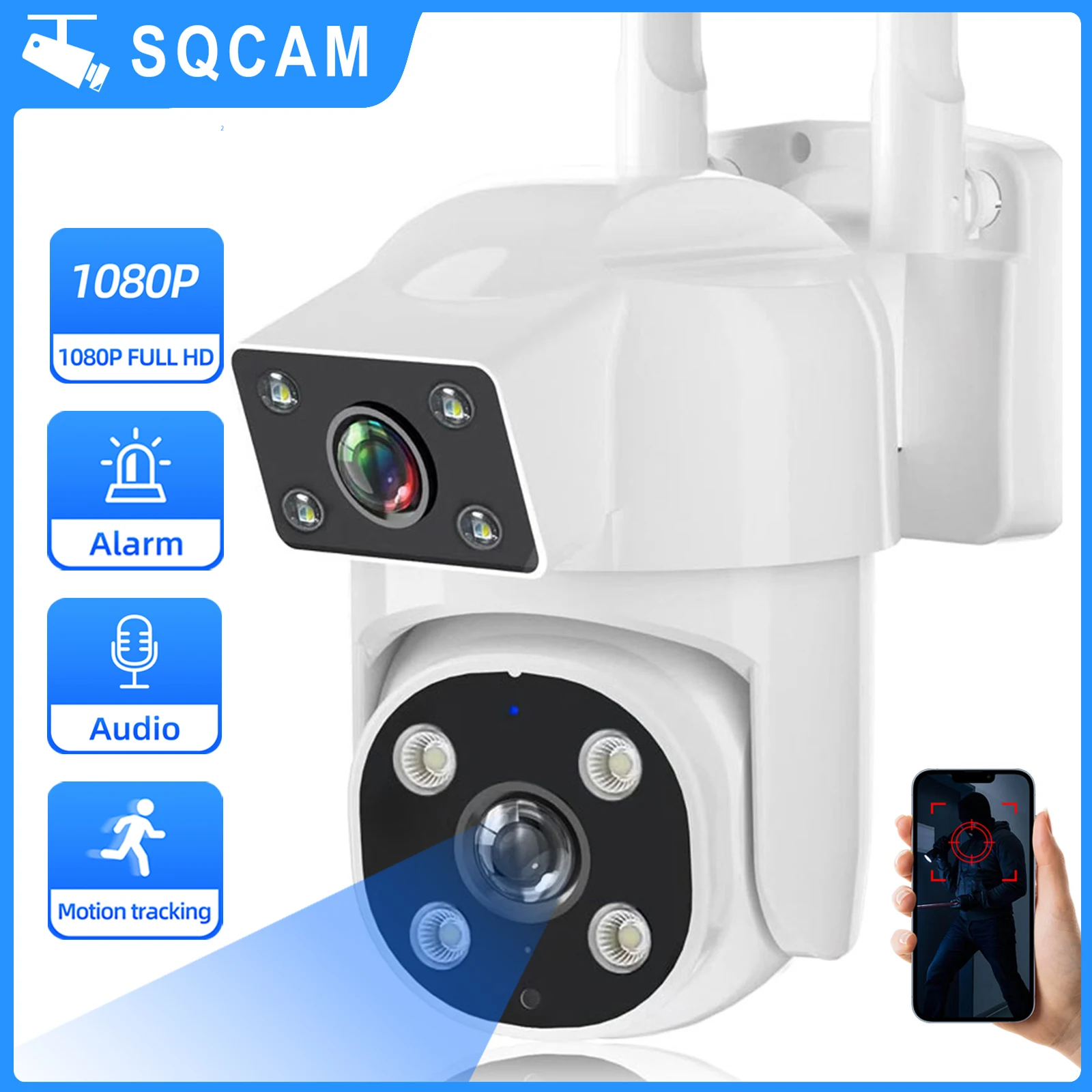 Sqcam-câmera de segurança ao ar livre, 8mp, wi-fi, à prova d'água, com lente dupla, rastreamento automático, rastreamento humano