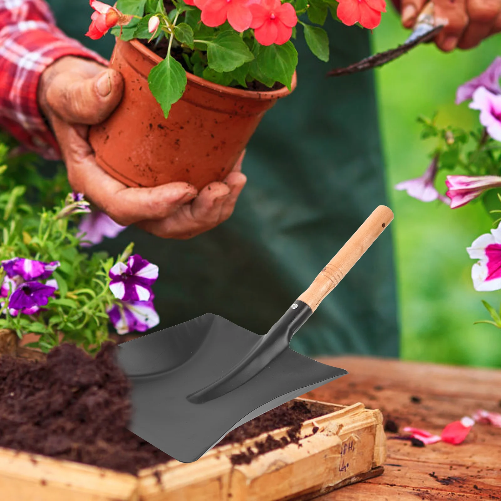 

Outdoor Digging Shovel Garden Practical Spade Tool Small Litter Cleaning Iron Shovel Wooden H Portable Gardening Soil Spade