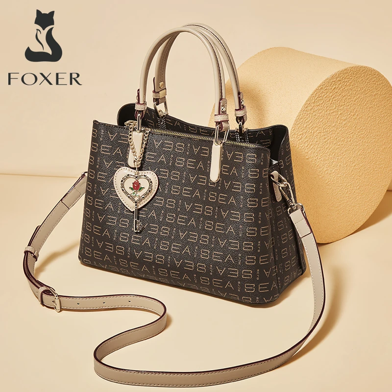 FOXER PVC Leather Big Capacity Handbag Lady Shoulder Crossbody Bag Women High Quality Stylish Tote Elegant Female Messenger Bags