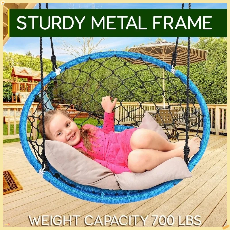 أرجوحة مقعد شبكية معلقة - أرجوحة صحن مستديرة مقاس 35.5 بوصة للأطفال، حديقة ساحة داخلية وخارجية، للأشجار ومجموعات التأرجح