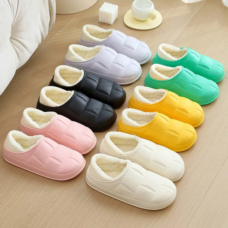 2026 Winter Home Cotton Shoes Women's Thickened, Anti Slip, Waterproof, Snow Proof, Warm External Wear Cotton Slippers For Men