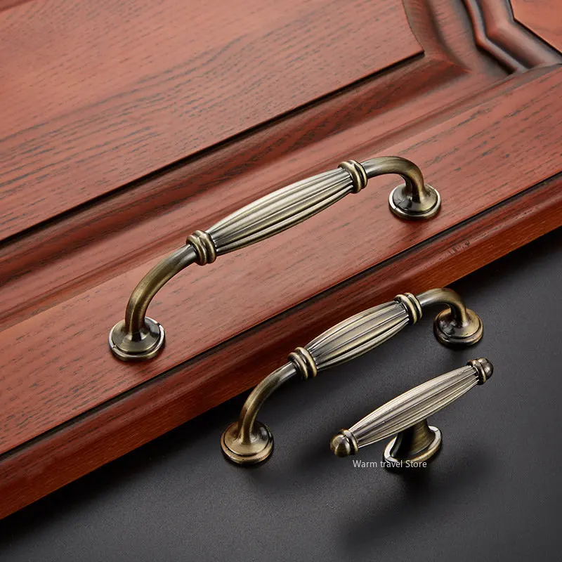 Zinc Alloy European Pulls Retro Antique Door Handles Drawer Simple Wardrobe Ancient Green Cabinet Handle Furniture Accessories
