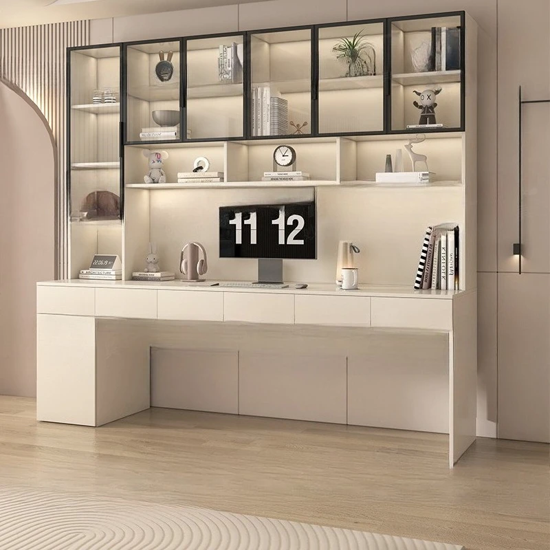 

Desk bookshelf integrated table combination solid wood desk