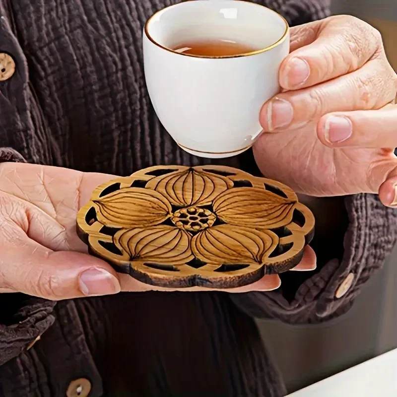 

1PCS Lotus Shape Drink Coasters Mat Wooden Round Cup Table Mat Tea Coffee Mug Placemat Home Decoration Kitchen Accessories