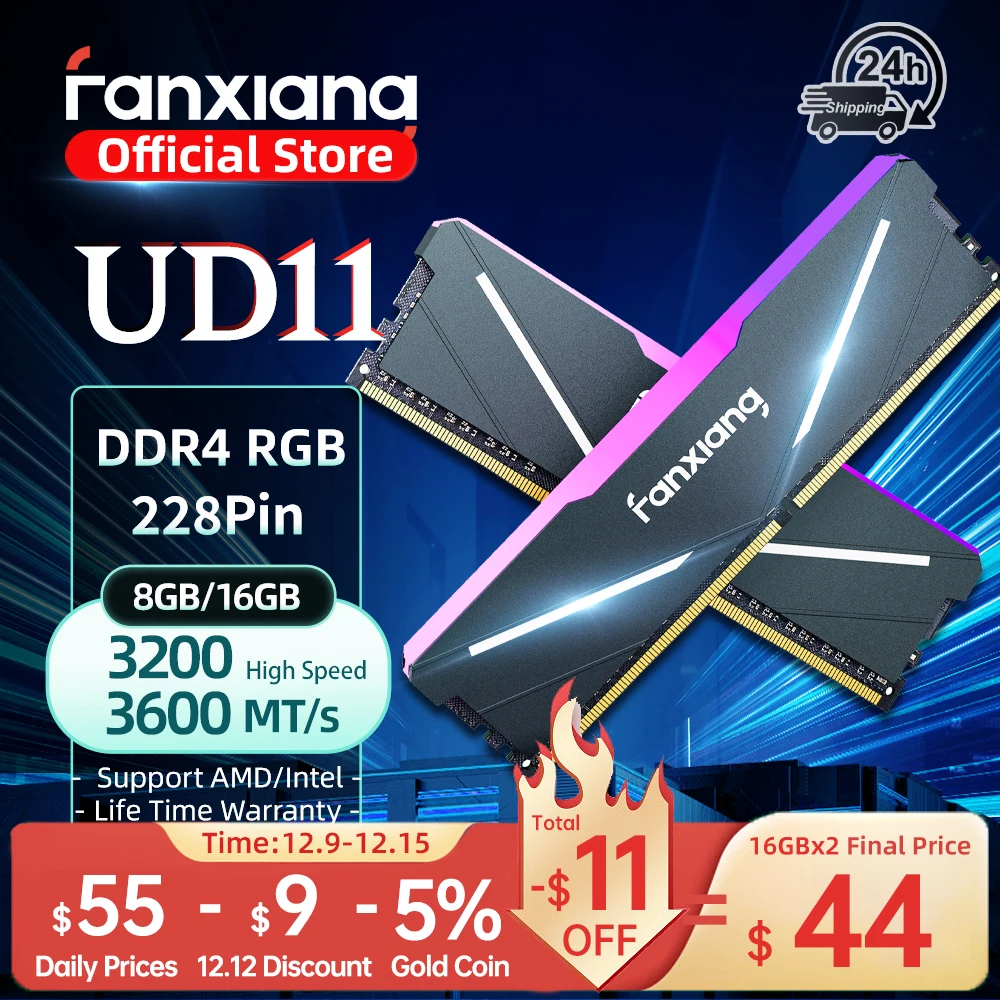 Fanxiang UD11 RGB Memory Ram DDR4 16 ГБ 32 ГБ 3200-3600MT/s Настольный настольный игровой двухканальный модуль оперативной памяти без ECC для ПК