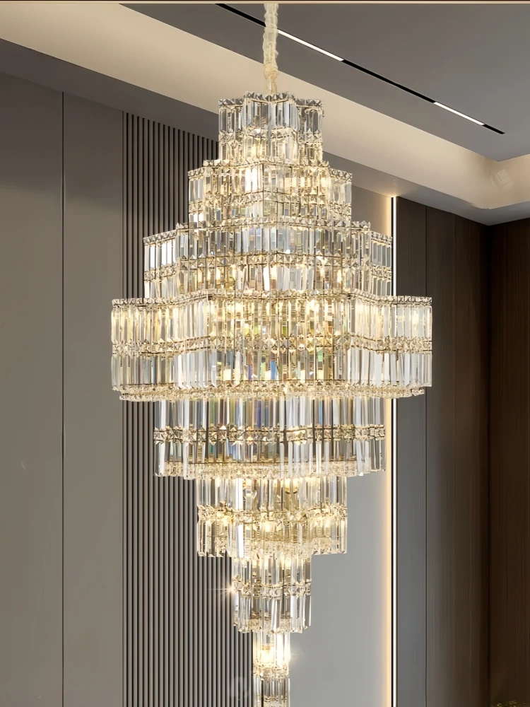 Duplex Staircase Chandelier Villa Living Room Hotel Main Light Elevated Ceiling High-end French Light Luxury Crystal Chandelier