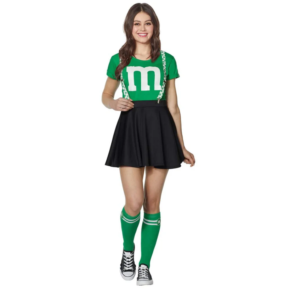 

Women's M&M's Costume Adult M Halloween Team Costumes Womens T-shirt Black Skirt Stocking Set For Funny Party