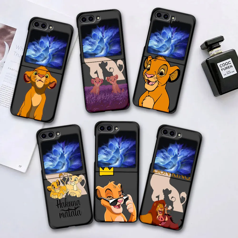 King Lion Case for Samsung Galaxy Z Flip 6 5 Black Hard Cover Flip6 Flip5 Mobile Phone Shell Zflip6 Zflip5 Cartoon Funda Capa