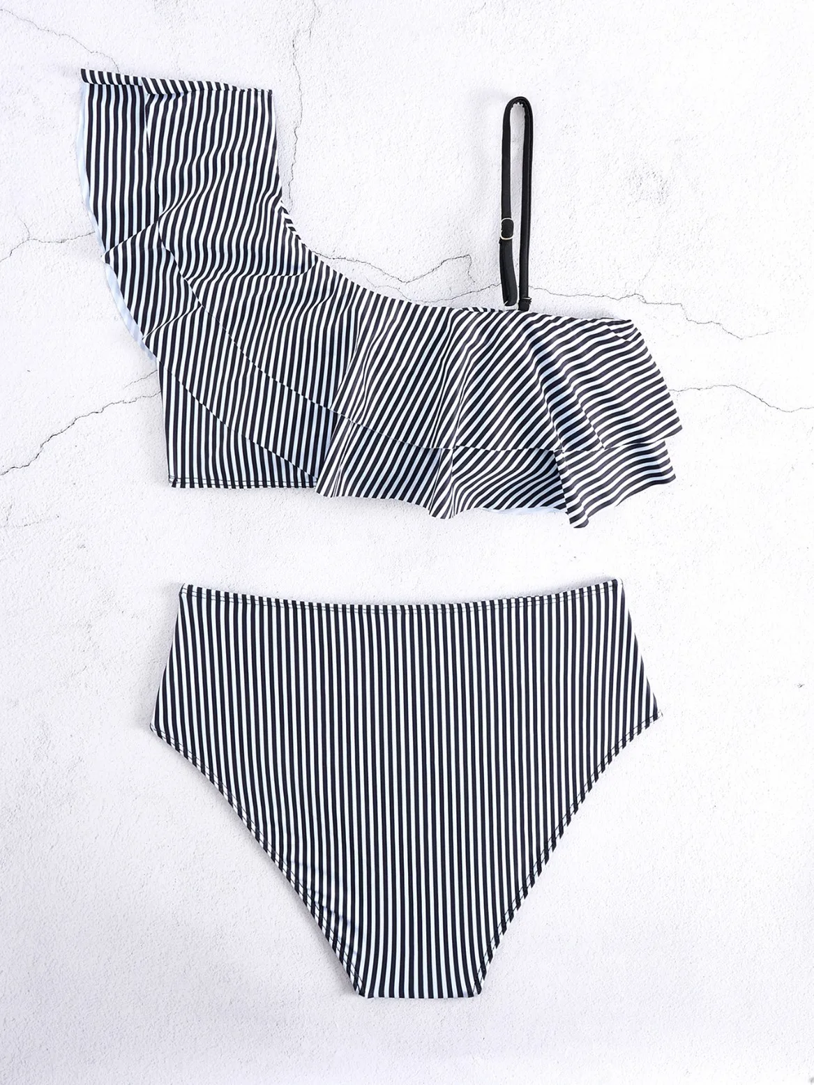 Blue Striped Bikini Set Women's One Shoulder Ruffle High Waist Two Piece Swimwear Sexy Beach Bathing Suit Holiday Beach Outfits