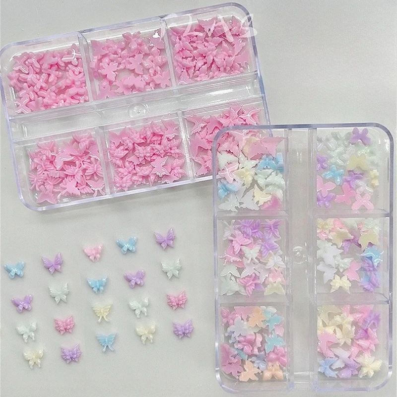 Pink Purple Resin Butterfly Cherry Strawberry Love Heart Star Rivet Christmas Snowflake Bowknot Nail Art Accessories Decorations