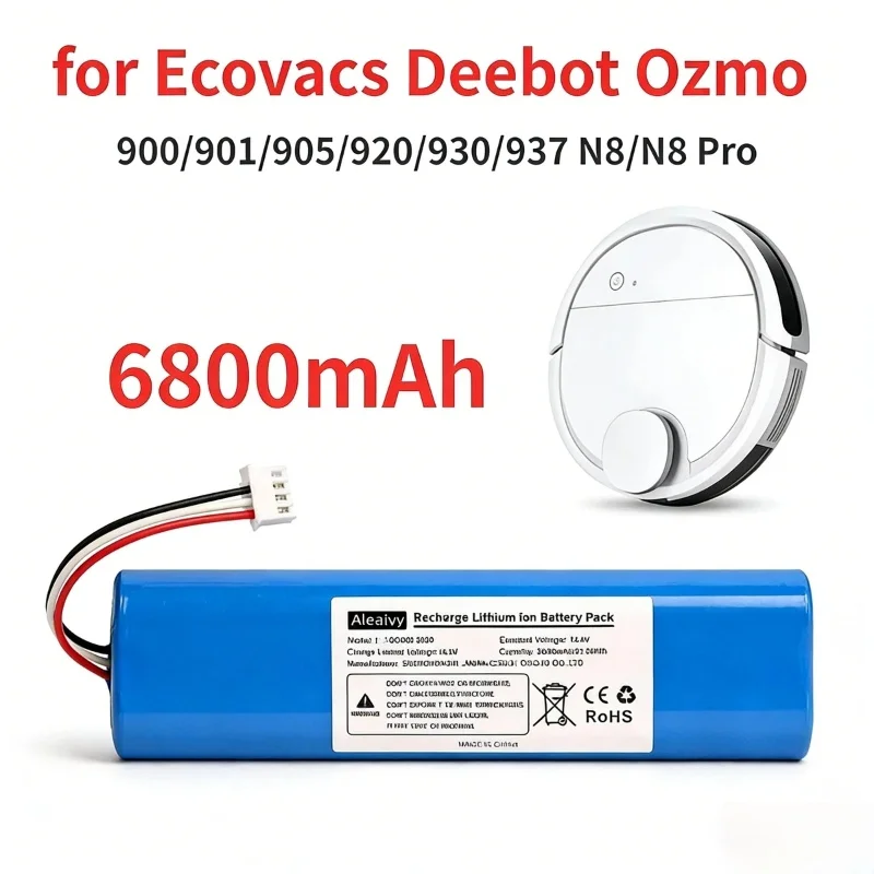 

6800mAh 14.4V Li-ion Battery Long Lasting Replacement for Ecovacs Deebot Ozmo 900 Series N8 Pro Robot Vacuum Cleaner Parts