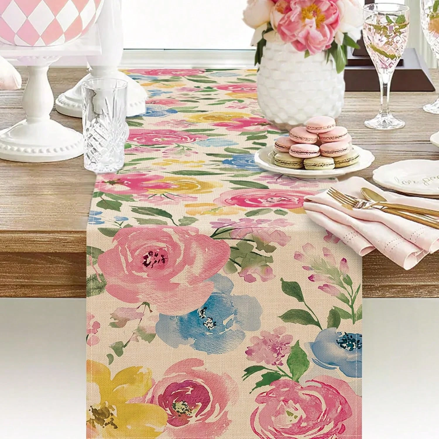 

JIT 1 Linen Table Runner Digital Printing Bohemian Style Festive Table Flag for Kitchen Home Room Ornament, Holiday & Daily Gift