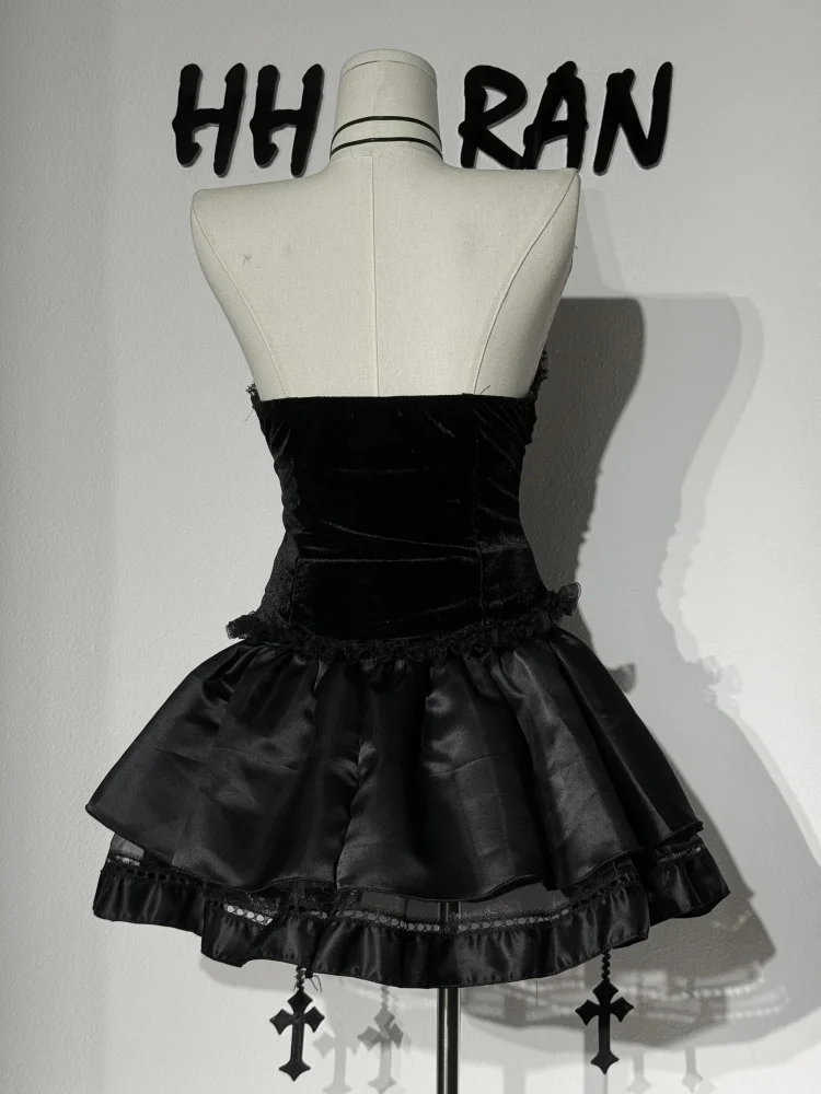 Gotisches Skelett-Cosplay-Kostüm für Damen, schulterfreies Kleid mit Spitze und ausgestellten Ärmeln, kurzes Kleid für Halloween, Nachtclub, Karneval, Rollenspiel-Outfit – Detail 20