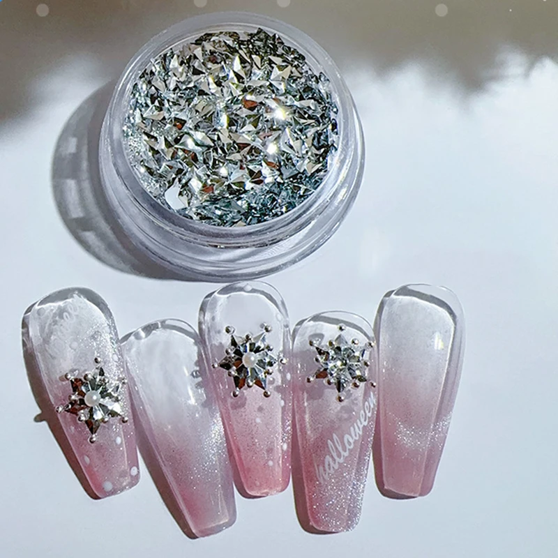 1 pudełko Sliver Gold Snowflake Nail Glitter Flakes Diamond Shape Sparkle Sequin 3D Naklejki do paznokci Shining Manicure Decoration