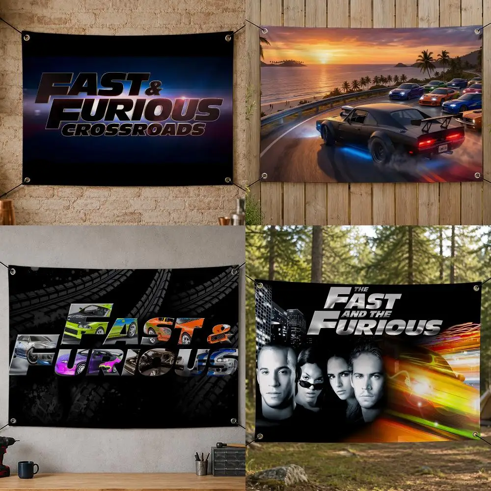 Movie Racing Action F-Fast And Furious Flags Flag Banner for Bedroom Dorm Party Home Living Room Game Room Gift