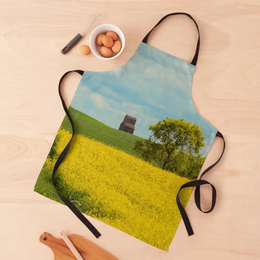 

Grain Elevator and Blooming Canola Apron manicurist Bib For Kitchen Chef Uniform For Men Kitchen For Men Apron