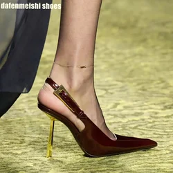 Women Sexy High Heels 2026 New Square Toe Stiletto Heel Black Patent Leather Sexy Outer Wear Back Strap Fashion Sandals Autumn