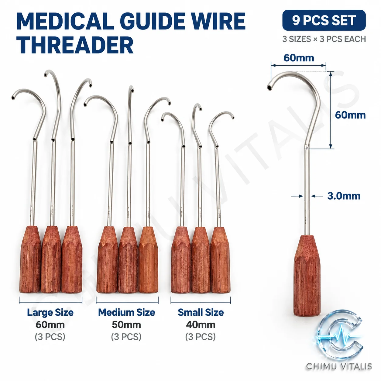 【CHIMU VITALIS】 Guide Wire Stainless Steel Hollow Threaded Structure for Cable Threading