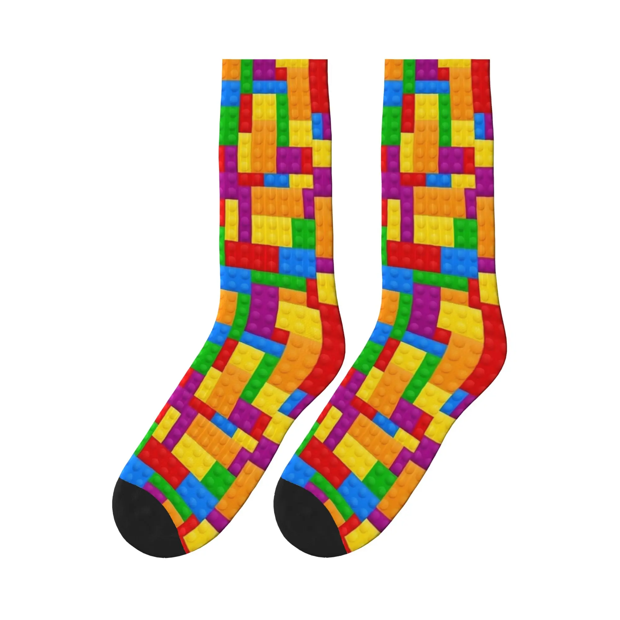 Building Blocks Pattern Art Stockings  Casual Socks Unisex Men Soft Breathable Socks Spring Cycling Graphic Non Slip Socks