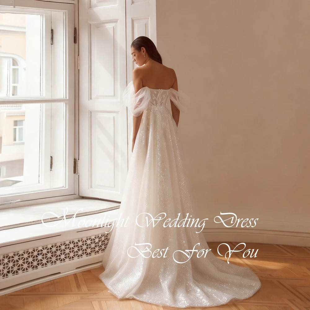 Elegant Pleat Lace A-Line Wedding Dress High Split Appliqued Sweetheart Off The Shoulder Open Back Vestidos De Novia Customized