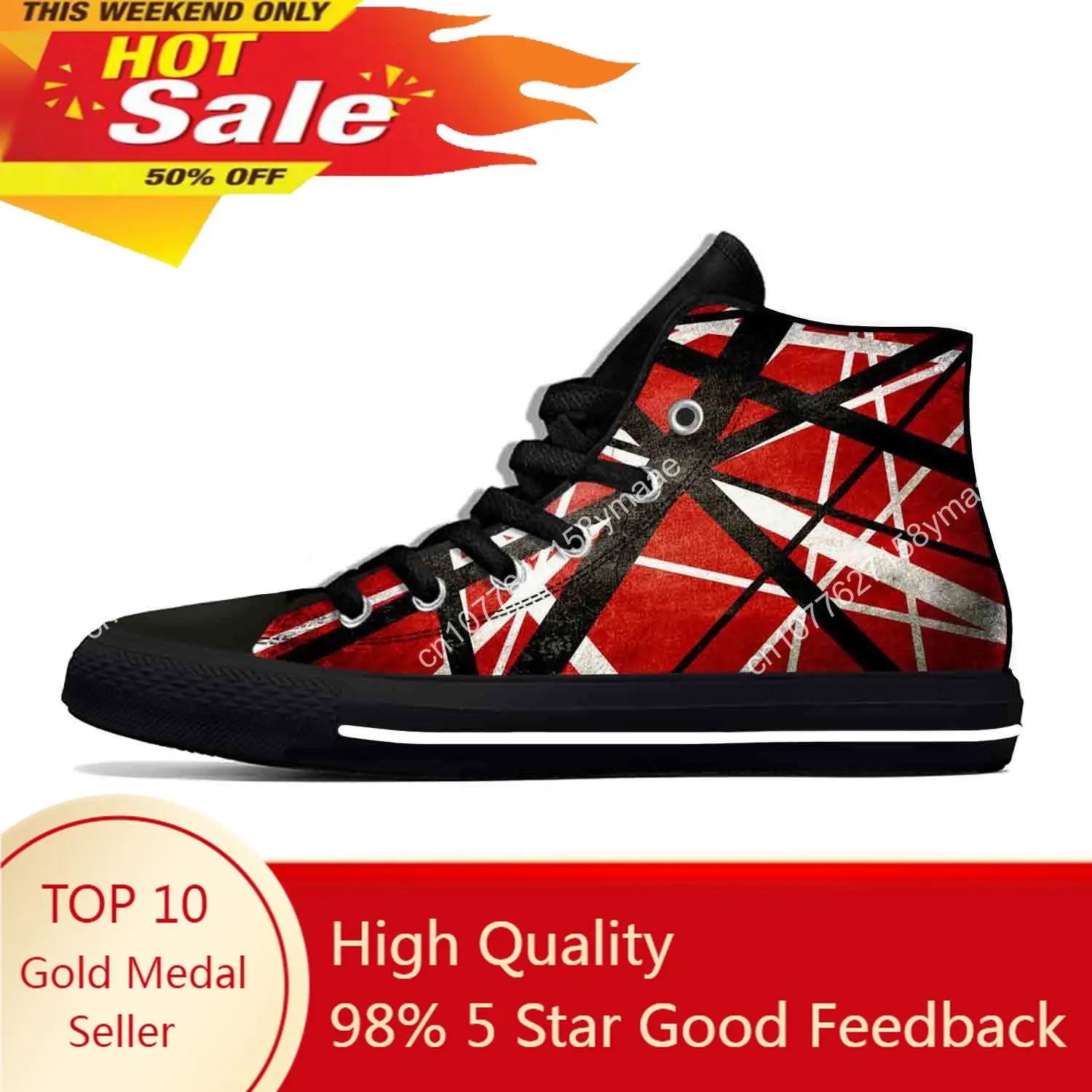 

Hot EVH 5150 Stripes Guitar Metal Rock Music Band Breathable Lightweight High Top Casual Cloth Shoes 3D Print Men Women Sneakers