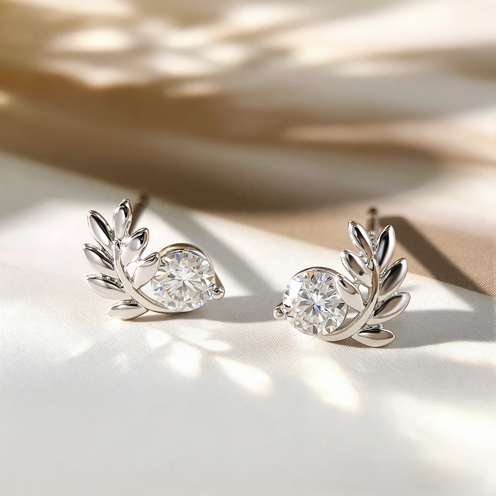 OEVAS 3.5mm Round Moissanite Stud Earrings For Women S925 Sterling Silver Can Pass Diamond Test Wings Earring Wedding Jewelry view 2