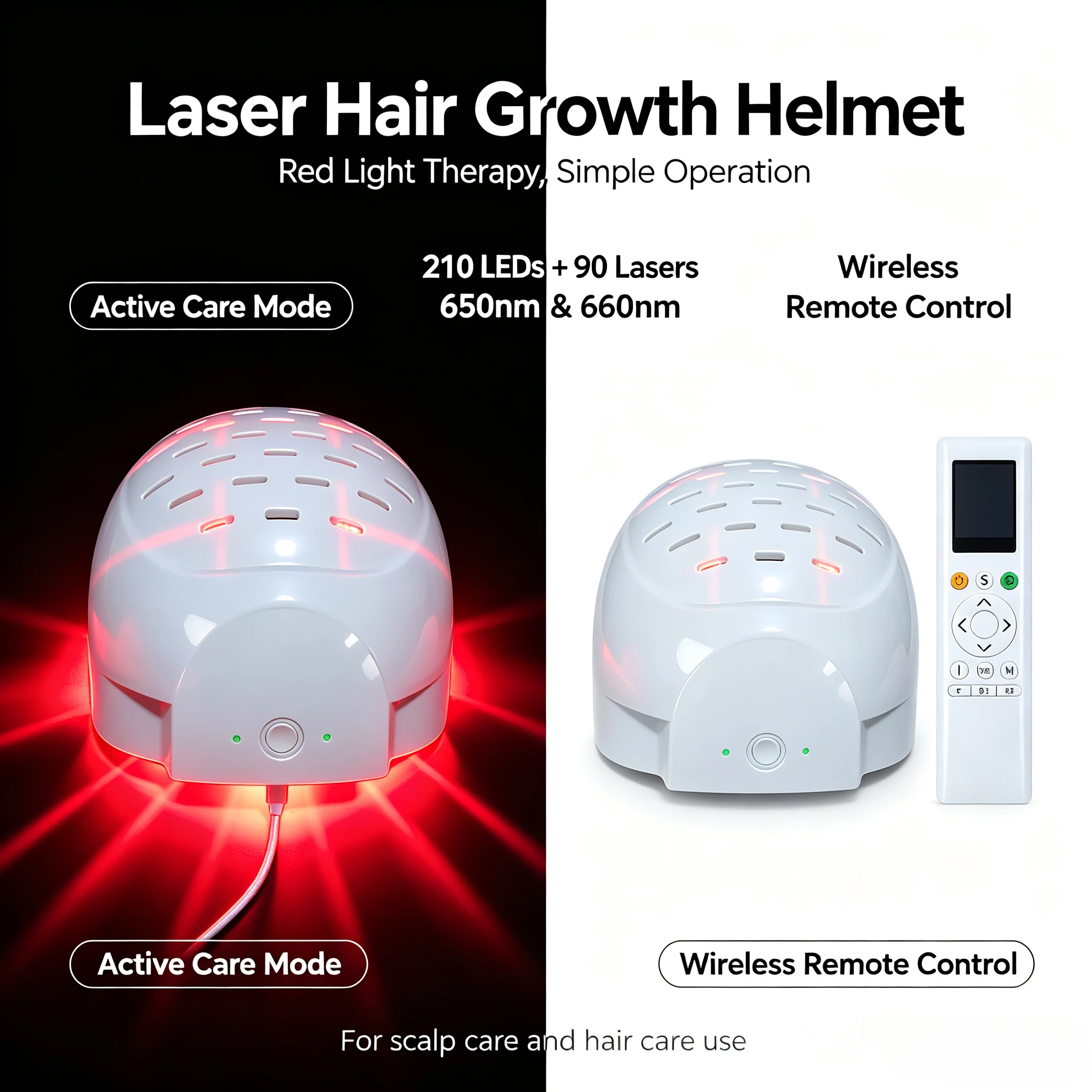 For Men with Receding Hairline & Women with Postpartum Shedding: 90 Laser + 210 LED Portable Cap with Remote and 10 Levels