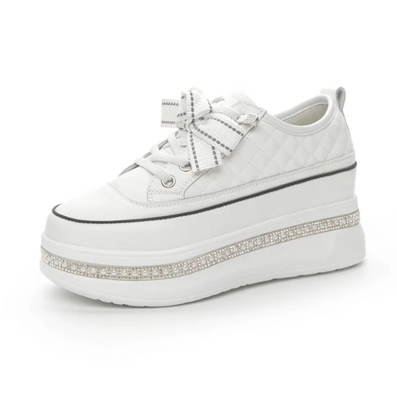 

Женские туфли на танкетке из натуральной кожи со стразами, 6 см, весенние вулканизированные прогулочные массивные осенние кроссовки из натуральной кожи 34 39