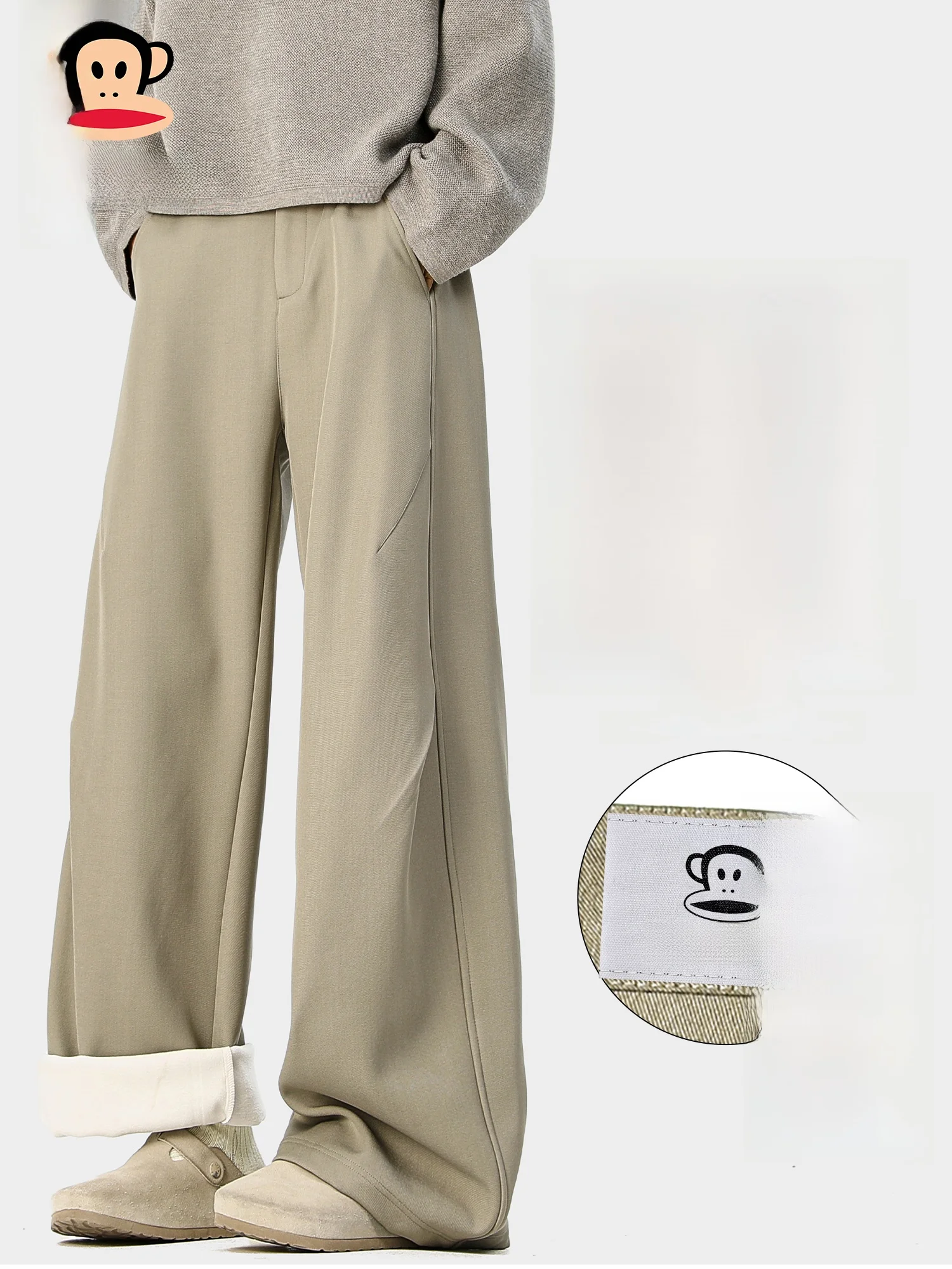 

PaulFrank American Sle Casual Pants Men's Autumn Winter Thiened Fce Wide Leg Straight Cut Loose Fit Trousers