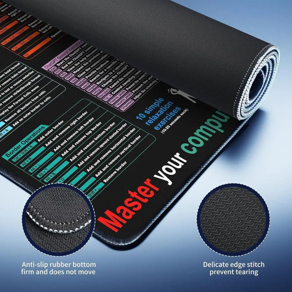 Extra-large Mouse Pad Wear Resistant Waterproof Non-Slip Mouse Mat Excel Cheat Sheet Desk Pad Gaming Mat Office Desk Accessory