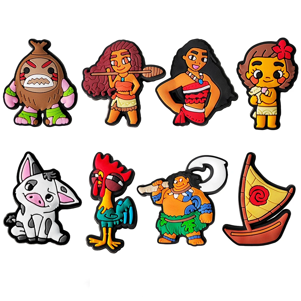 1-12pcs Disney Moana Shoe Charms PVC Accessories DIY Garden Sandal Clog Shoe Decoration Buckle For Kids X-mas Gifts